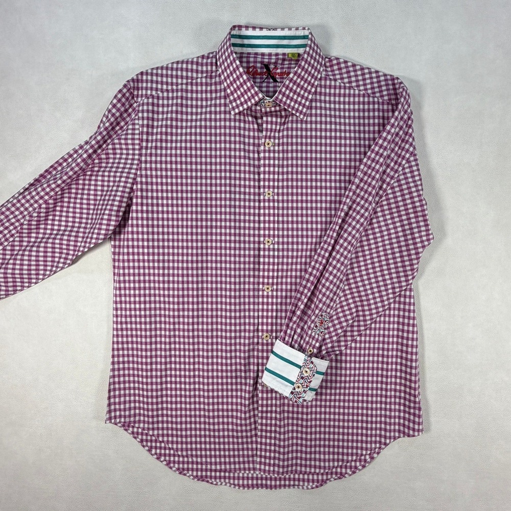 Robert Graham X Collection Mens‎ XL Tailored Fit Pink Gingham Button Up Shirt